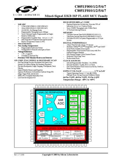 Silicon Labs C8051F000/1/2/5/6/7 and C8051F010/1/2/5/6/7 User Manual - cover page
