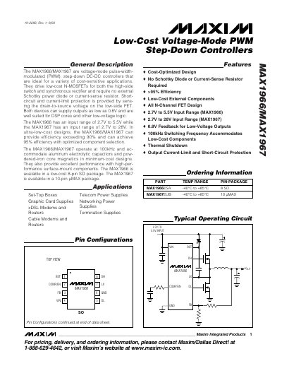 Maxim MAX1966/MAX1967 Low-Cost Voltage-Mode PWM Step-Down Controller Datasheet - cover page
