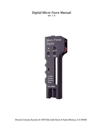 Preston Cinema Systems Digital Micro Force Service Manual - cover page