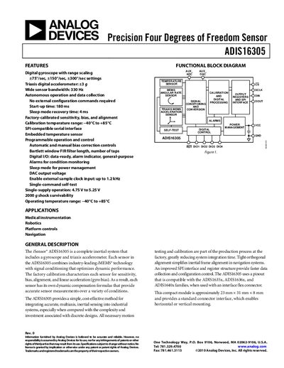 Analog Devices ADIS16305 Datasheet - cover page