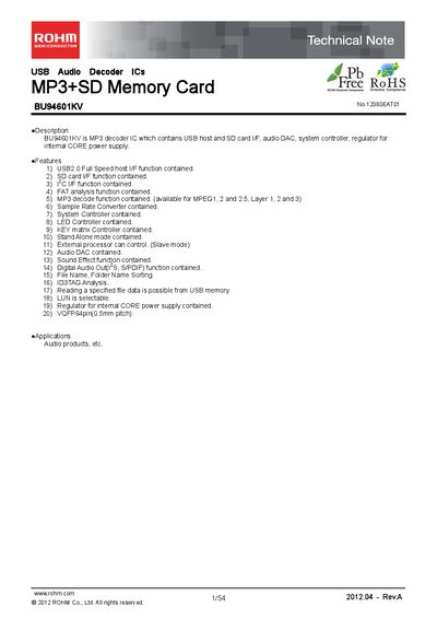 ROHM BU94601KV USB Audio Decoder IC Technical Note - cover page