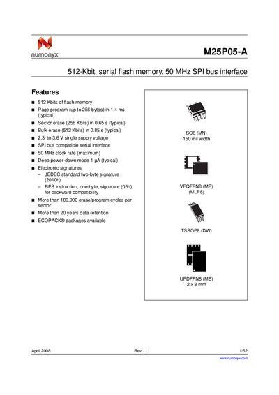 Numonyx M25P05-A Datasheet - cover page