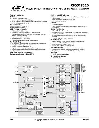 Silicon Laboratories C8051F320 Microcontroller Datasheet - cover page