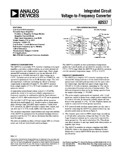 Analog Devices AD537 Datasheet
