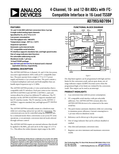 Analog Devices AD7993/AD7994 4-Channel 10- and 12-Bit ADC Datasheet - cover page