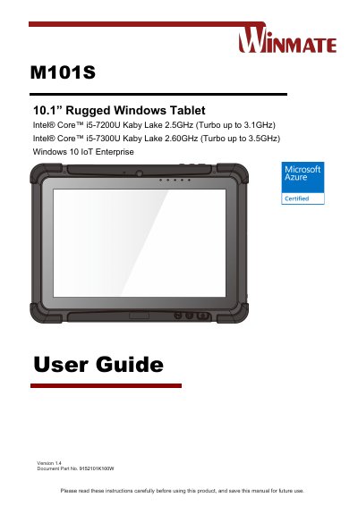 Winmate M101S Rugged Windows Tablet User Guide - cover page