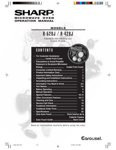 Sharp R-428J/R-520J Microwave Oven Operation Manual