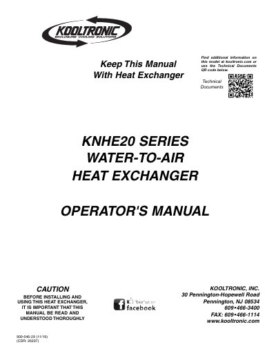 Kooltronic KNHE20 Series Water-to-Air Heat Exchanger Operator's Manual - cover page