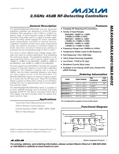 Maxim MAX4000/MAX4001/MAX4002 Logarithmic Amplifier Datasheet - cover page