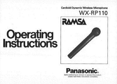 Panasonic WX-RP110 Cardioid Dynamic Wireless Microphone Operation Instructions - cover page