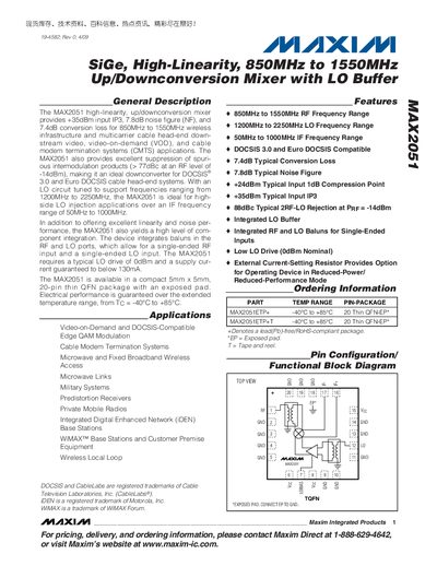 Maxim MAX2051 Up/Downconversion Mixer Datasheet - cover page