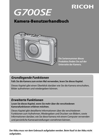Ricoh G700SE Digital Camera User Manual - cover page