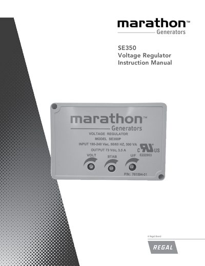 Regal SE350E Voltage Regulator Instruction Manual - cover page