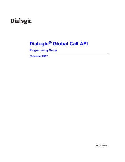 Dialogic Global Call API Programming Guide - cover page
