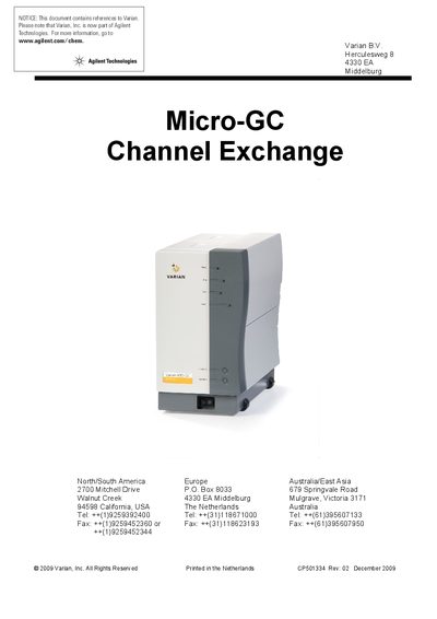 Agilent Micro-GC Channel Exchange Service Manual - cover page