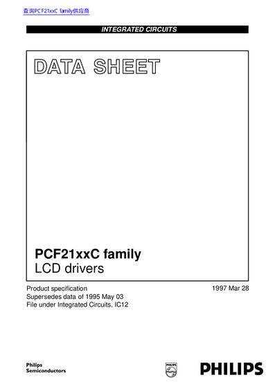 Philips PCF21xxC Family LCD Drivers Datasheet