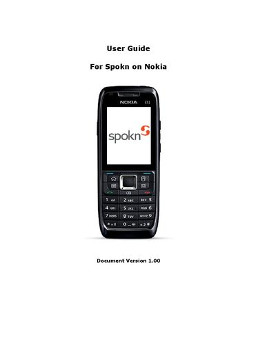 Nokia spokn Document Version 1.00 USER GUIDE  - cover page