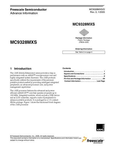 Freescale MC9328MXS Advance Information Datasheet - cover page