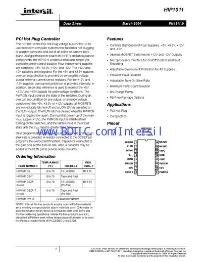 Intersil HIP1011 PCI Hot Plug Controller Datasheet - cover page