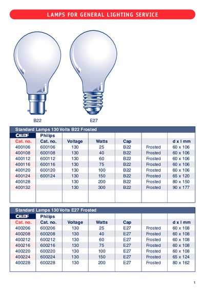 Philips General Lighting Service Lamps Product Leaflet - cover page