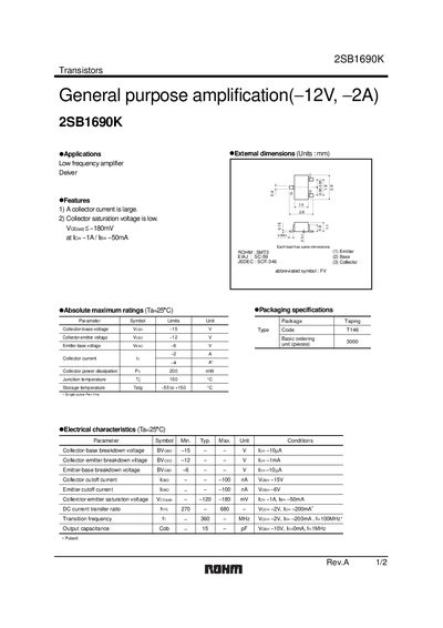 ROHM 2SB1690K Transistor Datasheet