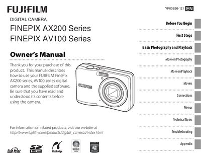 Fujifilm FinePix AX200 Series AV100 Series Digital Camera Owner's Manual - cover page