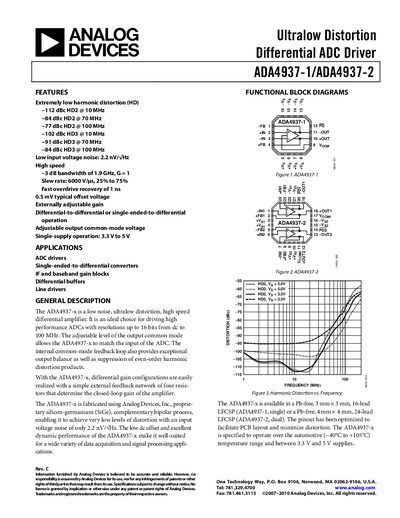 Analog Devices ADA4937-1/ADA4937-2 Datasheet Rev C - cover page