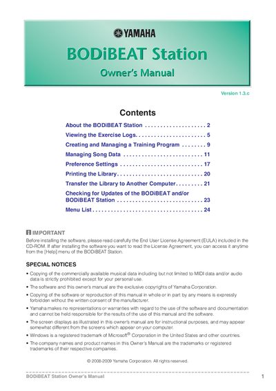 Yamaha BODIBEAT Station Owner's Manual - cover page