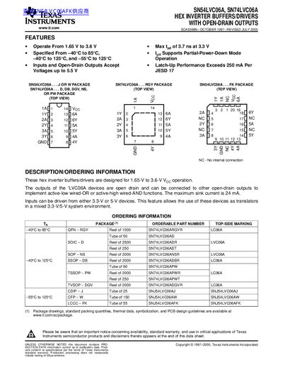 TEXAS INSTRUMENTS SN54LVC06A SN74LVC06A HEX INVERTER BUFFERS/DRIVERS WITH OPEN-DRAIN OUTPUTShandbook - cover page
