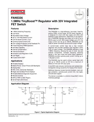 Fairchild FAN5336 TinyBoost Regulator Datasheet - cover page