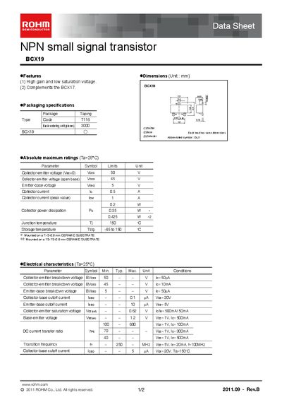ROHM BCX19 Datasheet - cover page