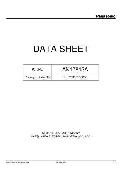 Panasonic AN17813A Audio Power Amplifier IC Datasheet - cover page