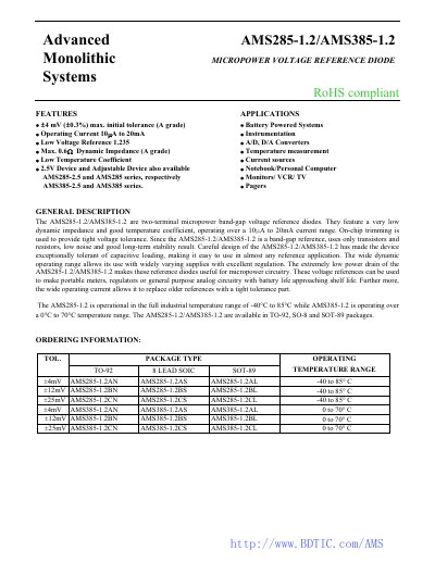 Advanced Monolithic Systems AMS285-1.2 / AMS385-1.2 Datasheet - cover page