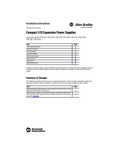 Rockwell Automation Compact I/O Expansion Power Supplies Installation Guide - cover page