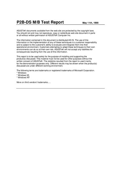 ASUSTeK P2B-DS Motherboard Test Report - cover page