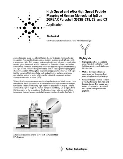 Agilent Technologies High Speed ultra High Speed Peptide Mapping of Human Monoclonal IgG on Poroshell 300SB-C18 C8 C3 - cover page