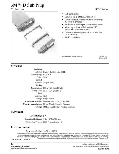 3M 8250 Series D Sub Plug Product Leaflet - cover page