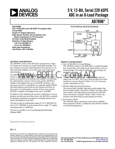 Analog Devices AD7898 Datasheet - cover page