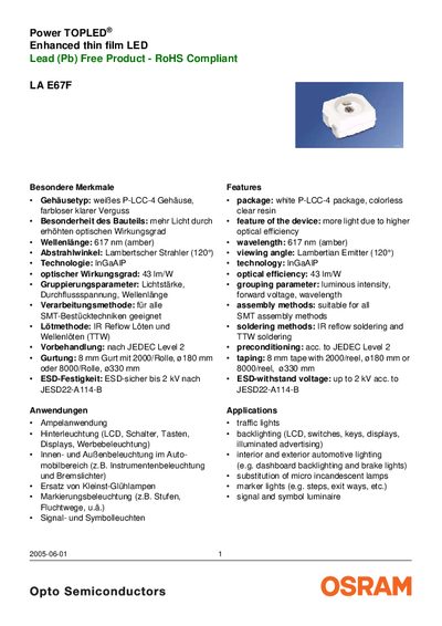 OSRAM LA E67F LED Datasheet - cover page