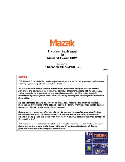 Mazak Fusion 640M Programming Manual