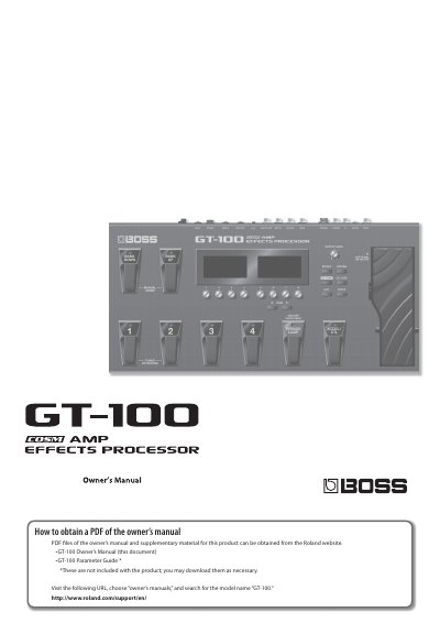 BOSS GT-100 Effects Processor Owner's Manual - cover page