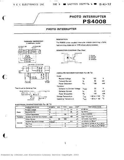 NEC PS4008 Photo Interrupter Datasheet - cover page