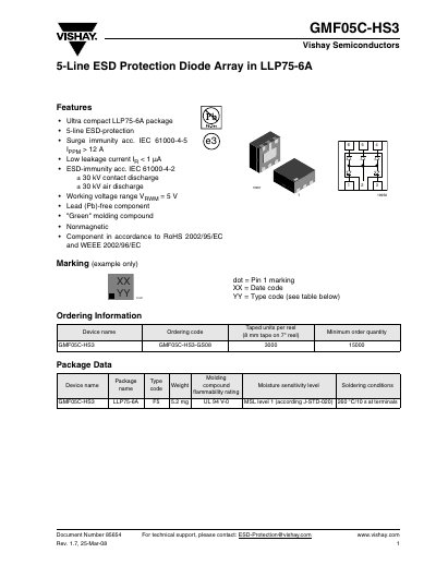 Vishay GMF05C-HS3 ESD Protection Diode Array Datasheet - cover page