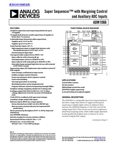 Analog Devices ADM1066 Super Sequencer with Margining Control Datasheet - cover page