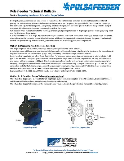 Pulsafeeder Degassing Heads and 5-Function Degas Valves Technical Bulletin - cover page