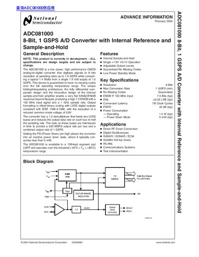 National Semiconductor ADC081000 Datasheet - cover page