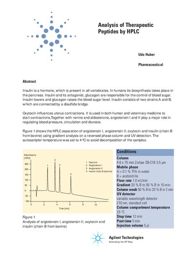 Agilent 1100 Series Analysis of Therapeutic Peptides by HPLC Application Note - cover page