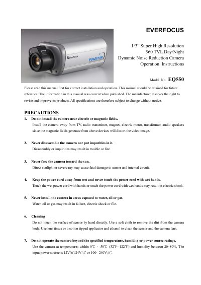 EverFocus EQ550 Camera Operation Instructions - cover page