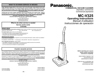 Panasonic MC-V325 Commercial Vacuum Cleaner Operating Instructions - cover page