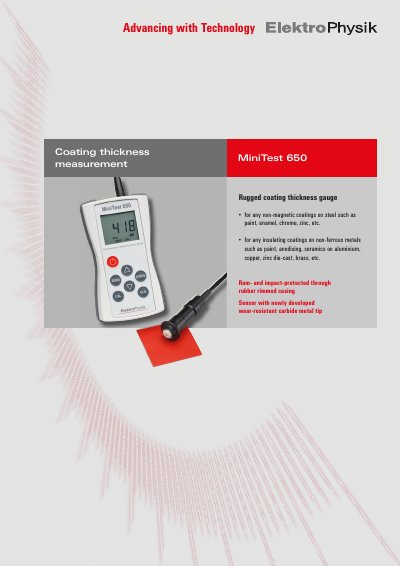 ElektroPhysik MiniTest 650 Coating Thickness Gauge Product Leaflet - cover page